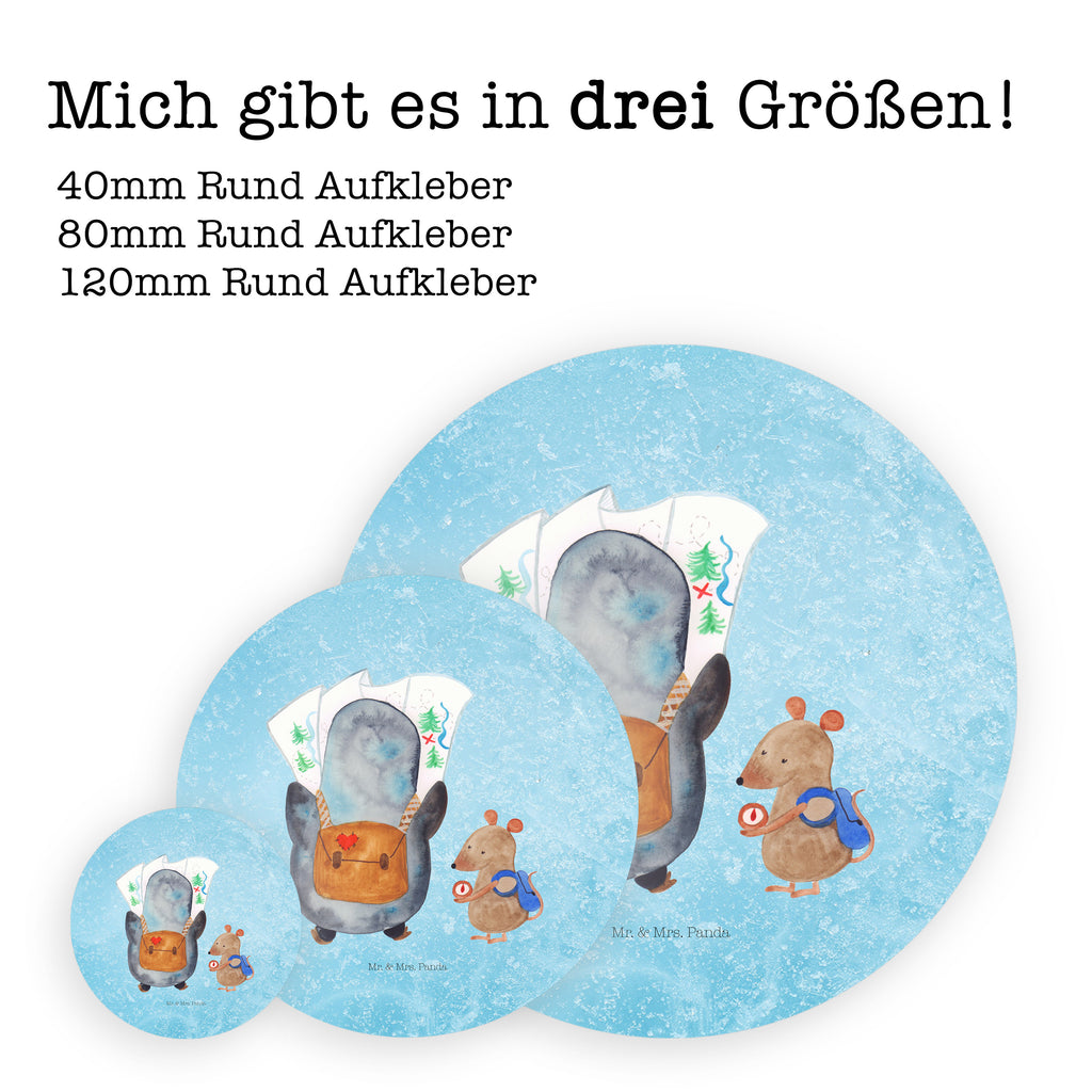 Rund Aufkleber Pinguin & Maus Wanderer Sticker, Aufkleber, Etikett, Pinguin, Pinguine, Abenteurer, Abenteuer, Roadtrip, Ausflug, Wanderlust, wandern