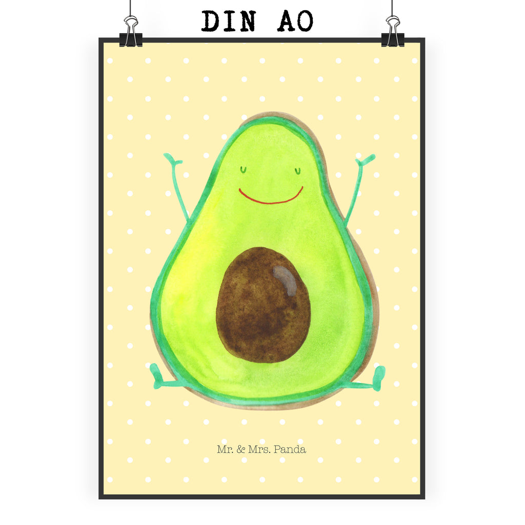 Poster Avocado Happy Poster, Wandposter, Bild, Wanddeko, Küchenposter, Kinderposter, Wanddeko Bild, Raumdekoration, Wanddekoration, Handgemaltes Poster, Mr. & Mrs. Panda Poster, Designposter, Kunstdruck, Posterdruck, Avocado, Veggie, Vegan, Gesund, Chaos