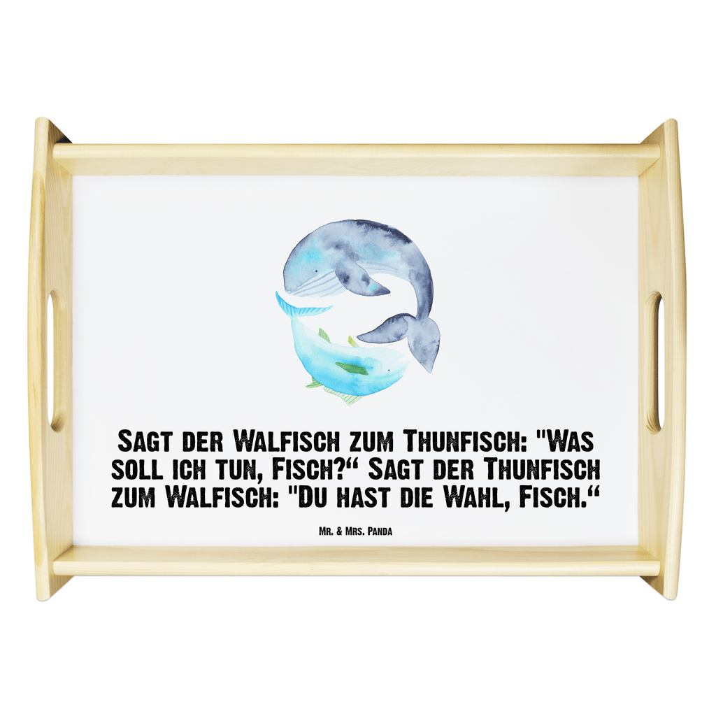 Serviertablett Walfisch & Thunfisch Serviertablett, Tablett, Holztablett, Küchentablett, Dekotablett, Frühstückstablett, Tiermotive, Gute Laune, lustige Sprüche, Tiere, Wal, Wahl, Tunfisch, Wortwitz lustig, Spruch lustig, Flachwitz, Witz, Spruch des Tages, Flachwitz Geschenk