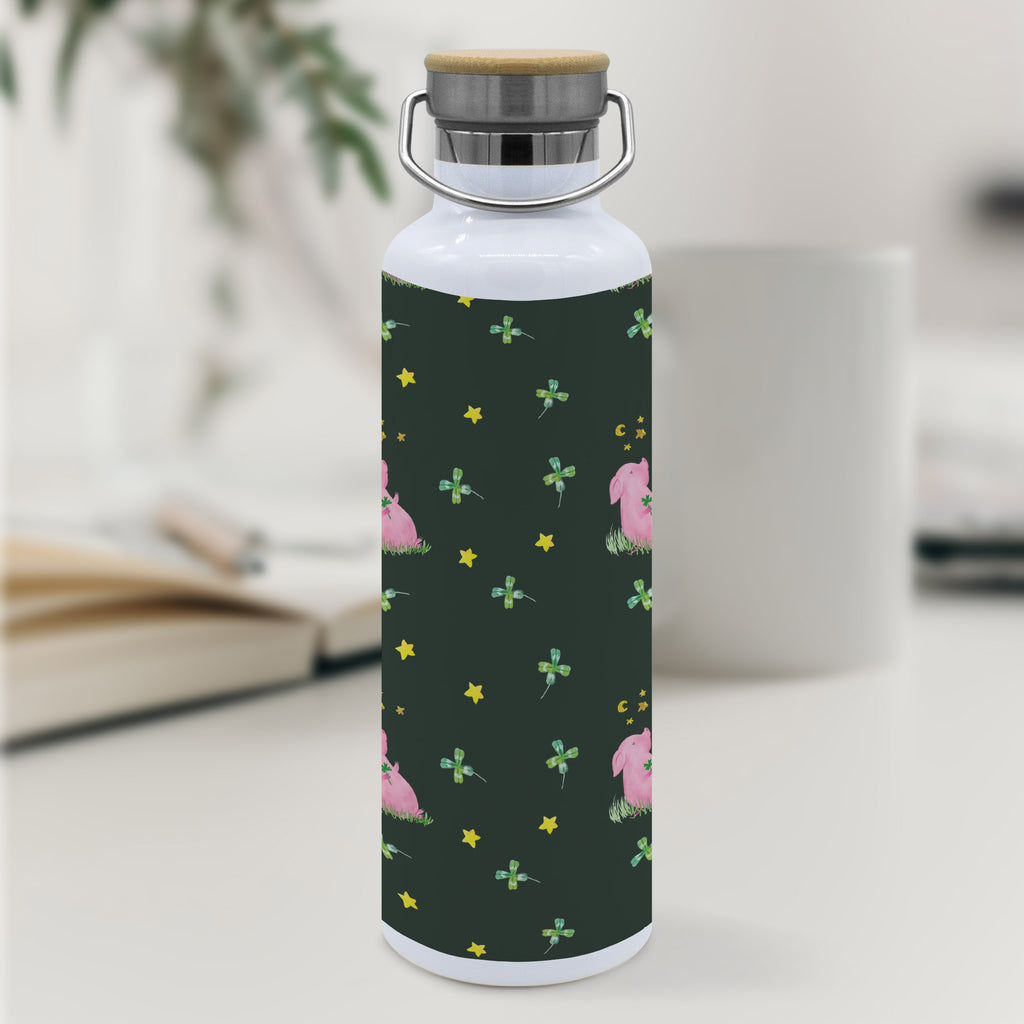 Trinkflasche Schwein Glück Muster Thermosflasche, Isolierflasche, Edelstahl, Trinkflasche, isoliert, Wamrhaltefunktion, Sportflasche, Flasche zum Sport, Sportlerflasche, Tiermotive, Gute Laune, lustige Sprüche, Tiere, Glücksschwein. Glück, Schwein, Schweinchen, Sterne, Sernchen, Ziele, Träume, Motivation, Glücksbringer