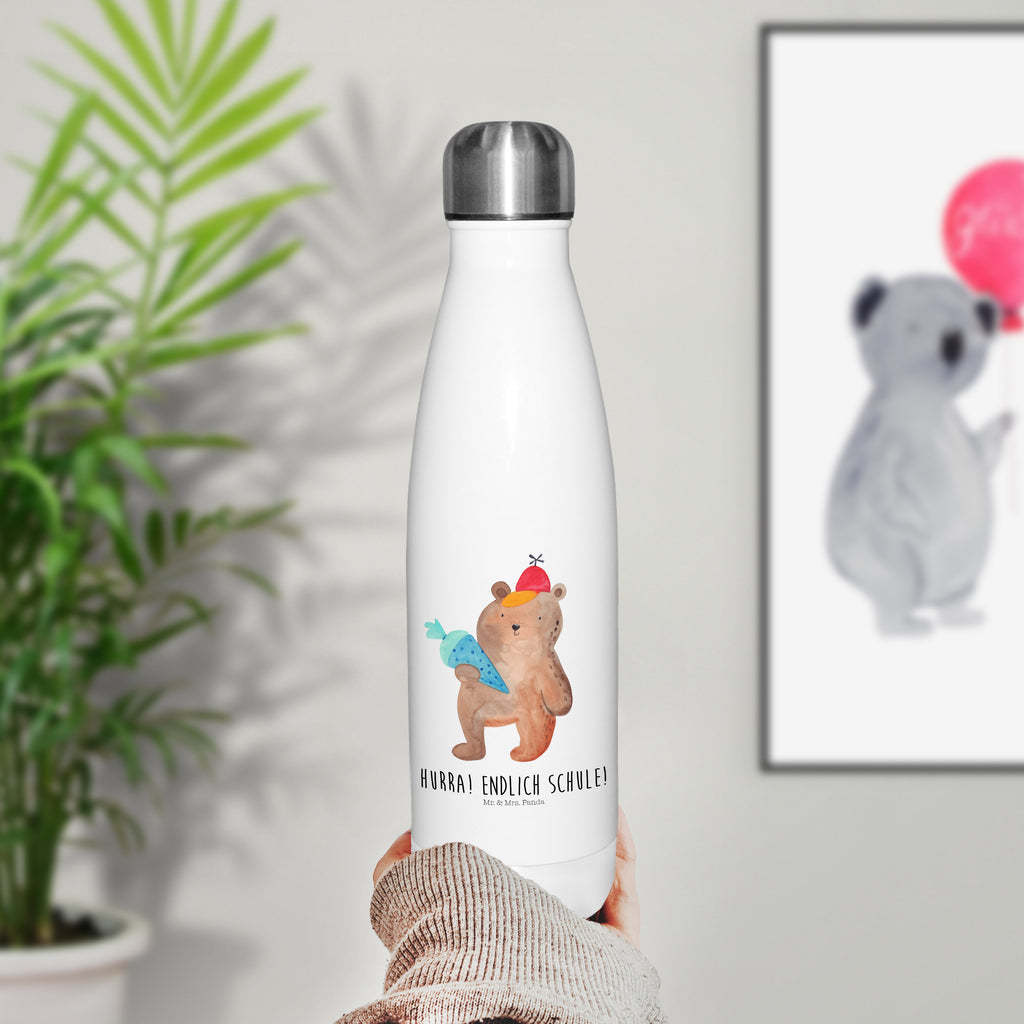 Thermosflasche Bär mit Schultüte Isolierflasche, Thermoflasche, Trinkflasche, Thermos, Edelstahl, Bär, Teddy, Teddybär, Bär Motiv, Schultüte, Erster Schultag Geschenk, Einschulung Geschenk, Schule Geschenk, Grundschule, Schulanfang, Schulbeginn