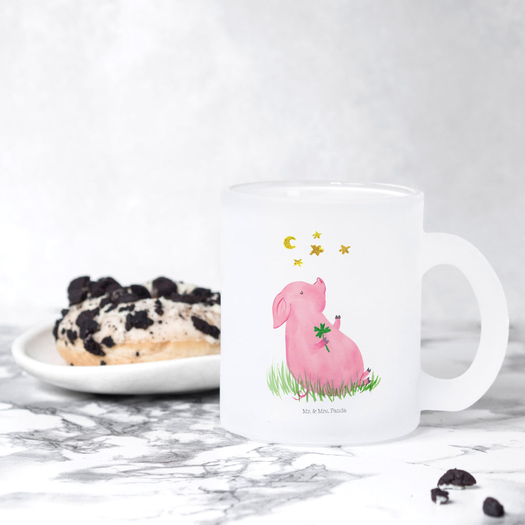 Teetasse Glücksschwein Teetasse, Teeglas, Teebecher, Tasse mit Henkel, Tasse, Glas Teetasse, Teetasse aus Glas, Tiermotive, Gute Laune, lustige Sprüche, Tiere, Glücksschwein. Glück, Schwein, Schweinchen, Sterne, Sernchen, Ziele, Träume, Motivation, Glücksbringer