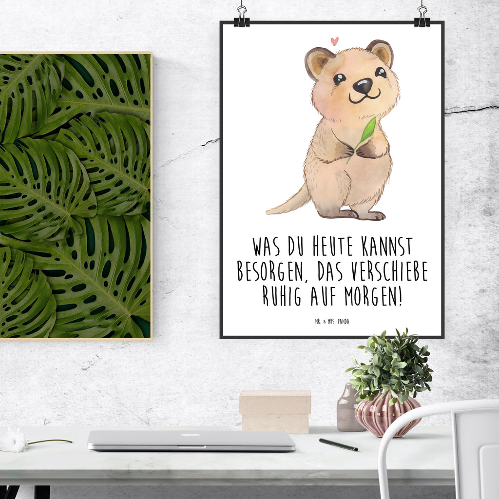 Poster Quokka Happy Poster, Wandposter, Bild, Wanddeko, Küchenposter, Kinderposter, Wanddeko Bild, Raumdekoration, Wanddekoration, Handgemaltes Poster, Mr. & Mrs. Panda Poster, Designposter, Kunstdruck, Posterdruck, Tiermotive, Gute Laune, lustige Sprüche, Tiere, Quokka, Verschieben, Aufschieberitis, Lustiger Spruch, Niedliches Tier, Dinge erledigen