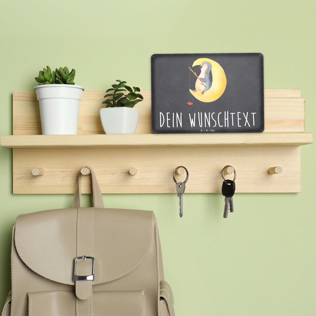 Personalisiertes Blechschild Pinguin Mond Blechschild, Metallschild, Geschenk Schild, Schild, Magnet-Metall-Schild, Deko Schild, Wandschild, Wand-Dekoration, Türschild, Pinguin, Pinguine, Spruch, schlafen, Nachtruhe, Einschlafen, Schlafzimmer, Schlafstörungen, Gästezimmer