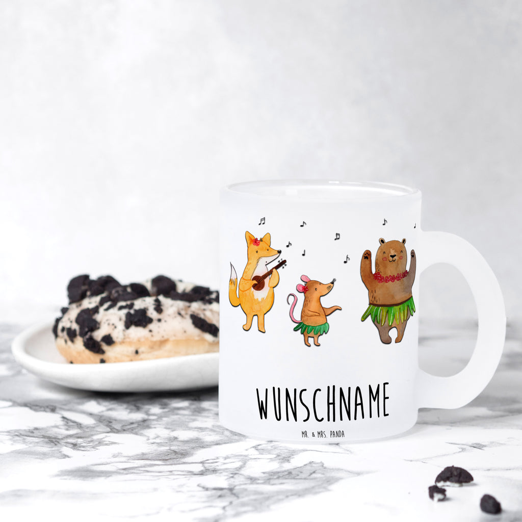 Personalisierte Teetasse Waldtiere Aloha Personalisierte Teetasse, Personalisiertes Teeglas, Personalisierter Teebecher, Personalisierte Glas Teetasse, Personalisierte Teetasse aus Glas, Teetasse mit Namen, Teeglas mit Namen, Teebecher mit Namen, Glas Teetasse mit Namen, Teetasse aus Glas mit Namen, Teetasse Wunschname, Teetasse selbst gestalten., Tiermotive, Gute Laune, lustige Sprüche, Tiere, Wald, Waldtiere, Musik, Aloha, Bär, Hase, Igel, Tanzen, Leben, Lachen