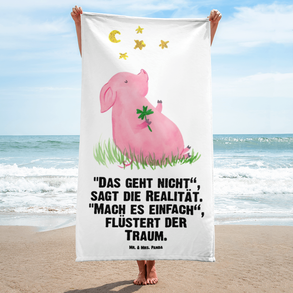 XL Badehandtuch Schwein Glück Handtuch, Badetuch, Duschtuch, Strandtuch, Saunatuch, Tiermotive, Gute Laune, lustige Sprüche, Tiere, Glücksschwein. Glück, Schwein, Schweinchen, Sterne, Sernchen, Ziele, Träume, Motivation, Glücksbringer