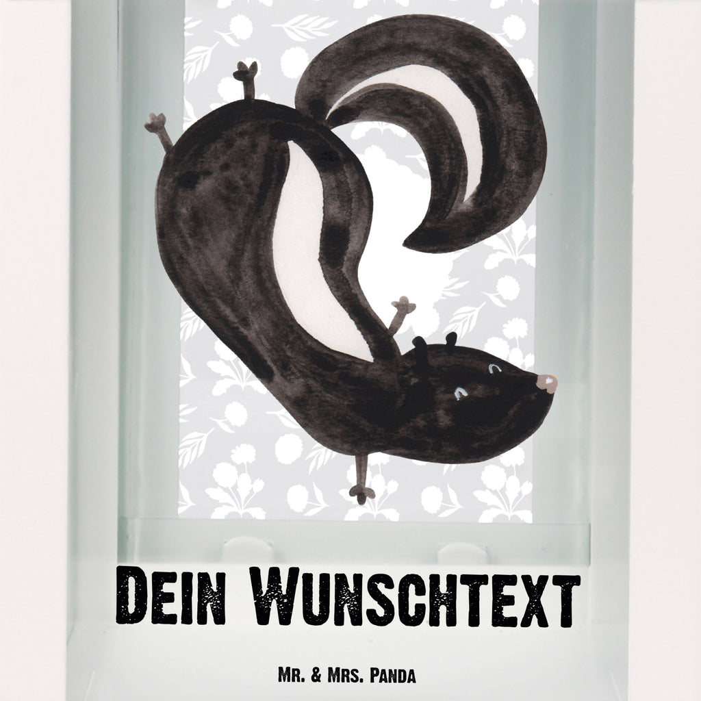 Personalisierte Deko Laterne Stinktier Handstand Gartenlampe, Gartenleuchte, Gartendekoration, Gartenlicht, Laterne kleine Laternen, XXL Laternen, Laterne groß, Stinktier, Skunk, Wildtier, Raubtier, Stinker, Stinki, Spielplatz, verpielt, Kind