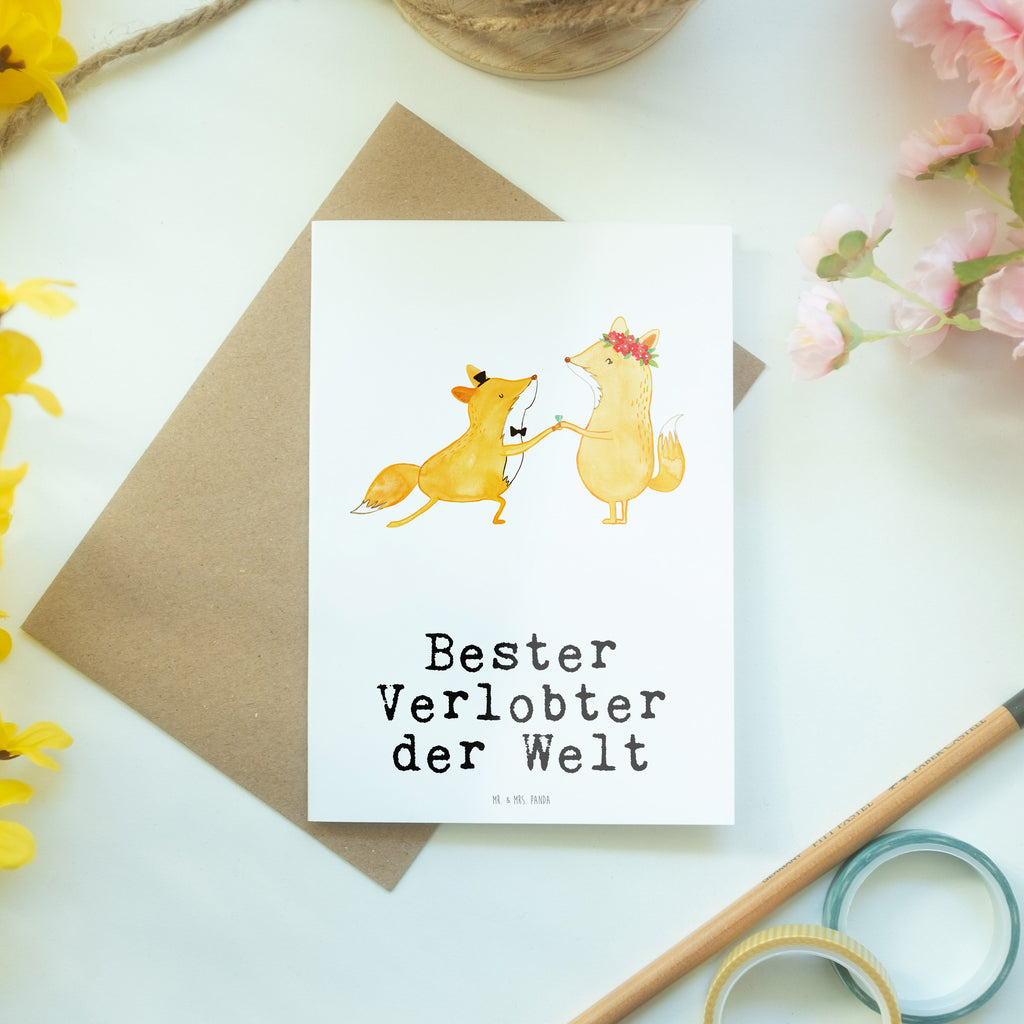 Grußkarte Fuchs Bester Verlobter der Welt Grußkarte, Klappkarte, Einladungskarte, Glückwunschkarte, Hochzeitskarte, Geburtstagskarte, Karte, Ansichtskarten, für, Dankeschön, Geschenk, Schenken, Geburtstag, Geburtstagsgeschenk, Geschenkidee, Danke, Bedanken, Mitbringsel, Freude machen, Geschenktipp, Verlobter, Verloben, Verlobung, Traummann, Mann, Freund, Ehemann, Zukünftiger, Hochzeit, Ehe