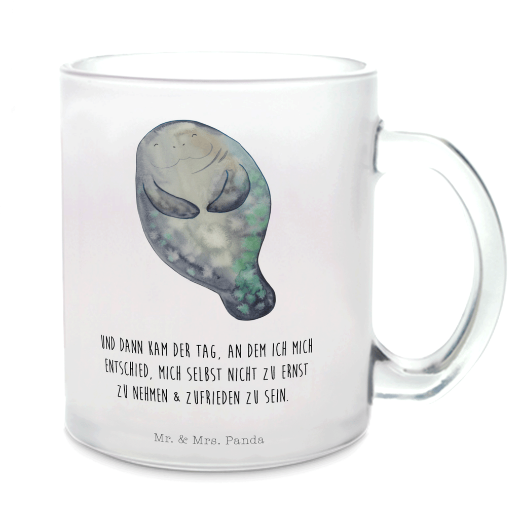 Teetasse Seekuh happy Teetasse, Teeglas, Teebecher, Tasse mit Henkel, Tasse, Glas Teetasse, Teetasse aus Glas, Meerestiere, Meer, Urlaub, Seekuh, Seekühe, Selbstliebe, Respekt, Neuanfang, Neustart, Achtsamkeit, Zufrieden, Liebeskummer, Freundin