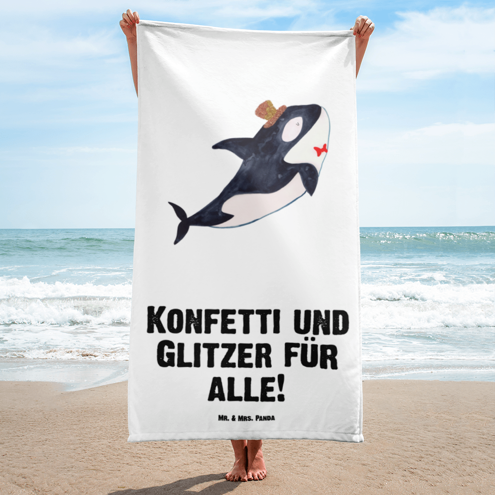 XL Badehandtuch Orca Zylinder Handtuch, Badetuch, Duschtuch, Strandtuch, Saunatuch, Meerestiere, Meer, Urlaub, Narwal, Glitter, Konfetti, Glitzer, Geburtstag, Feier, Fete, Fest, Glückwunsch, Orca