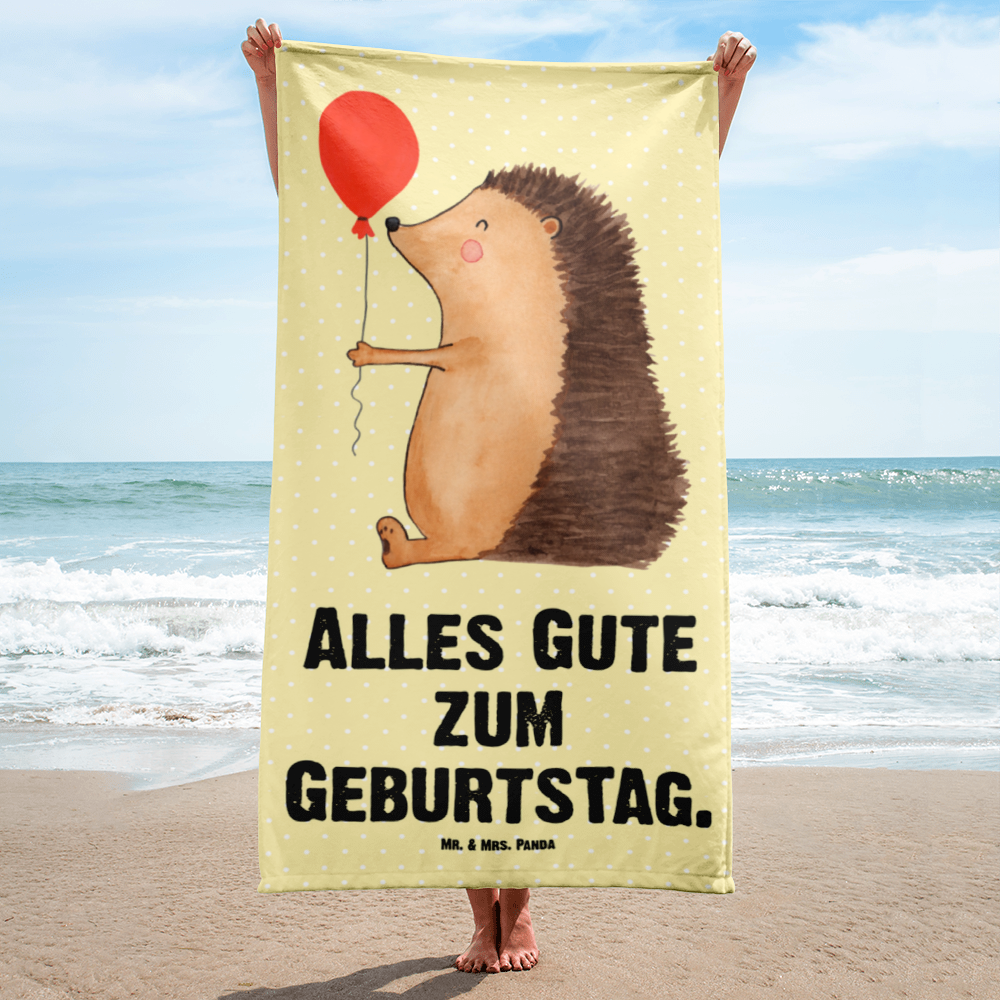 XL Badehandtuch Igel Luftballon Handtuch, Badetuch, Duschtuch, Strandtuch, Saunatuch, Tiermotive, Gute Laune, lustige Sprüche, Tiere, Igel, Geburtstag, Herzlichen Glückwunsch, Glückwunsch, Geburtstagskind, Ballon, Happy Birthday