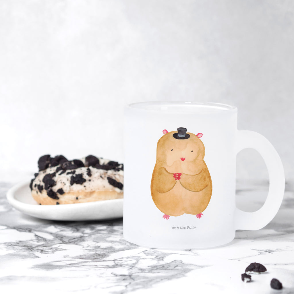 Teetasse Hamster mit Hut Teetasse, Teeglas, Teebecher, Tasse mit Henkel, Tasse, Glas Teetasse, Teetasse aus Glas, Tiermotive, Gute Laune, lustige Sprüche, Tiere, Hamster, Hut, Magier, Zylinder, Zwerghamster, Zauberer