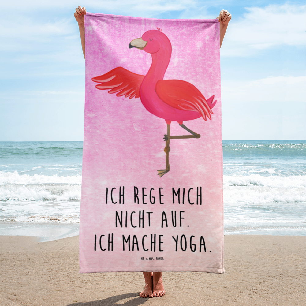 XL Badehandtuch Flamingo Yoga Handtuch, Badetuch, Duschtuch, Strandtuch, Saunatuch, Flamingo, Vogel, Yoga, Namaste, Achtsamkeit, Yoga-Übung, Entspannung, Ärger, Aufregen, Tiefenentspannung