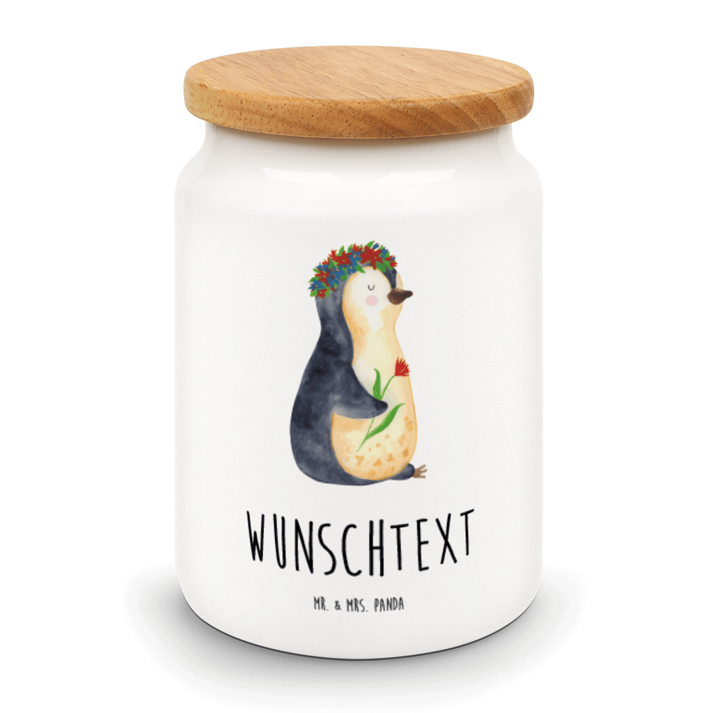 Personalisierte Vorratsdose Pinguin Blumenkranz Personalisierte Vorratsdose, Personalisierte Keksdose, Personalisierte Keramikdose, Personalisierte Leckerlidose, Personalisierte Dose, Personalisierter Vorratsbehälter, Personalisierte Aufbewahrungsdose, Pinguin, Pinguine, Blumenkranz, Universum, Leben, Wünsche, Ziele, Lebensziele, Motivation, Lebenslust, Liebeskummer, Geschenkidee