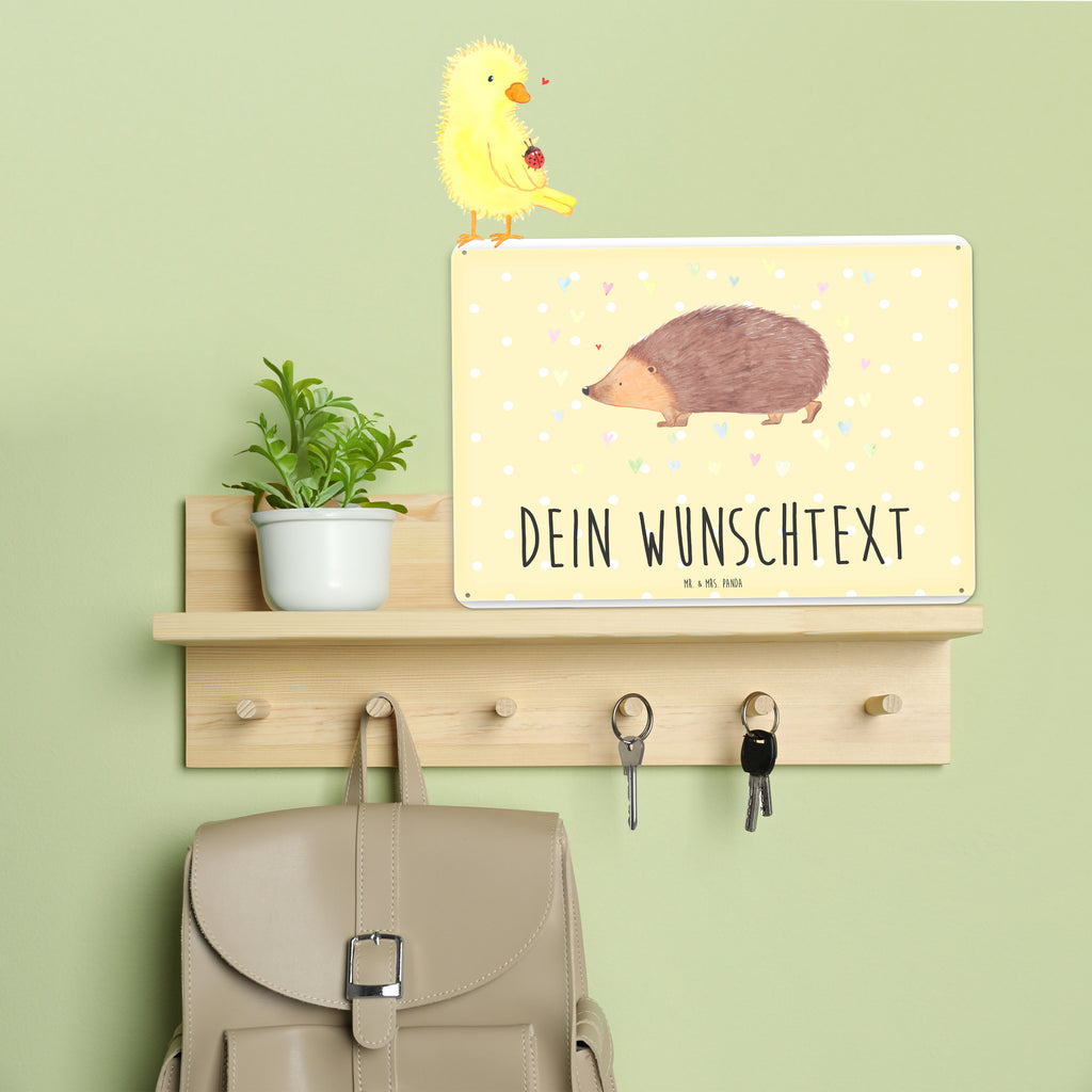 Personalisiertes Blechschild Igel Herzen Blechschild, Metallschild, Geschenk Schild, Schild, Magnet-Metall-Schild, Deko Schild, Wandschild, Wand-Dekoration, Türschild, Tiermotive, Gute Laune, lustige Sprüche, Tiere, Liebe, Herz, Herzen, Igel, Vertrauen, Kuss, Leben