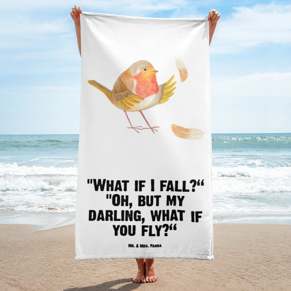 XL Badehandtuch Rotkehlchen Federn Handtuch, Badetuch, Duschtuch, Strandtuch, Saunatuch, Tiermotive, Gute Laune, lustige Sprüche, Tiere, What if i fall, Rotkehlchen, Spruch Motivation, Spruch Mut, Vogel, Motivation Sprüche, Motivationsbilder, fliegen