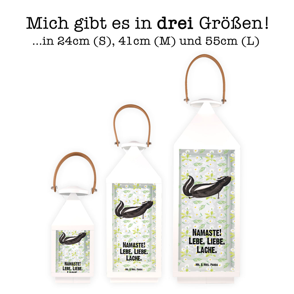 Deko Laterne Stinktier Yoga Gartenlampe, Gartenleuchte, Gartendekoration, Gartenlicht, Laterne kleine Laternen, XXL Laternen, Laterne groß, Stinktier, Skunk, Wildtier, Raubtier, Stinker, Stinki, Yoga, Namaste, Lebe, Liebe, Lache