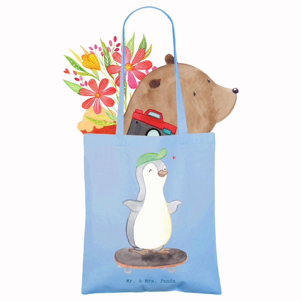 Tragetasche Pinguin Skateboarden Tage Beuteltasche, Beutel, Einkaufstasche, Jutebeutel, Stoffbeutel, Tasche, Shopper, Umhängetasche, Strandtasche, Schultertasche, Stofftasche, Tragetasche, Badetasche, Jutetasche, Einkaufstüte, Laptoptasche, Geschenk, Sport, Sportart, Hobby, Schenken, Danke, Dankeschön, Auszeichnung, Gewinn, Sportler, Skateboarden, Skateboard fahren, Skaten, Skateboard, Skateplatz