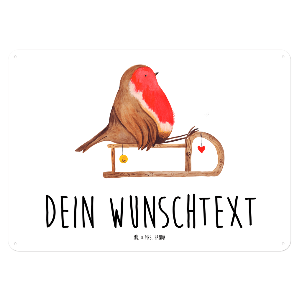 Personalisiertes Blechschild Rotkehlchen Schlitten Blechschild, Metallschild, Geschenk Schild, Schild, Magnet-Metall-Schild, Deko Schild, Wandschild, Wand-Dekoration, Türschild, Winter, Weihnachten, Weihnachtsdeko, Nikolaus, Advent, Heiligabend, Wintermotiv, Schlitten, Vogel