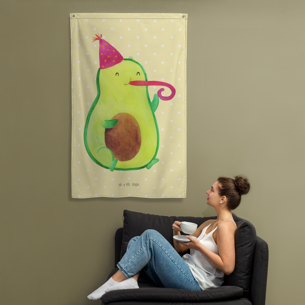 Wandteppich Avocado Partyhupe Wandbehang, Dekoration, Boho, Wandteppich, Wandtuch, Wanddeko, Tapisserie, Tapestry, Wandbild, Textil-Kunst, Schmuck-Wandbehang, Wand Deko, Kinderzimmer, Kinderzimmer Wand, Kinderzimmer Deko, Kinderzimmer Wanddeko, Avocado, Veggie, Vegan, Gesund, Party, Feierlichkeit, Feier, Fete, Geburtstag, Gute Laune, Tröte