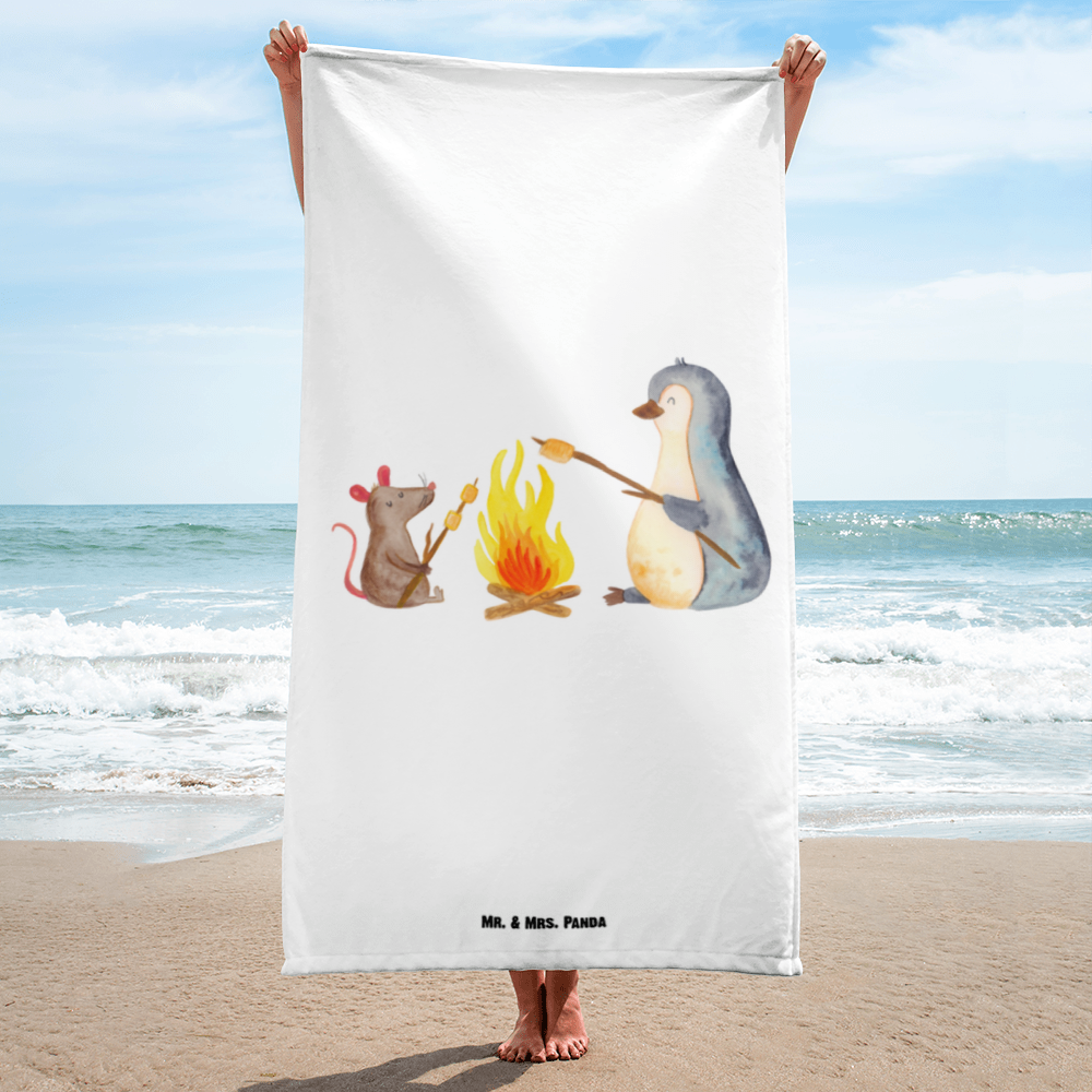 XL Badehandtuch Pinguin Lagerfeuer Handtuch, Badetuch, Duschtuch, Strandtuch, Saunatuch, Pinguin, Maus, Pinguine, Lagerfeuer, Leben, Arbeit, Job, Motivation, Büro, Büroalltag, Lebensspruch, Lebensmotivation, Neustart, Liebe, grillen, Feuer, Marshmallows