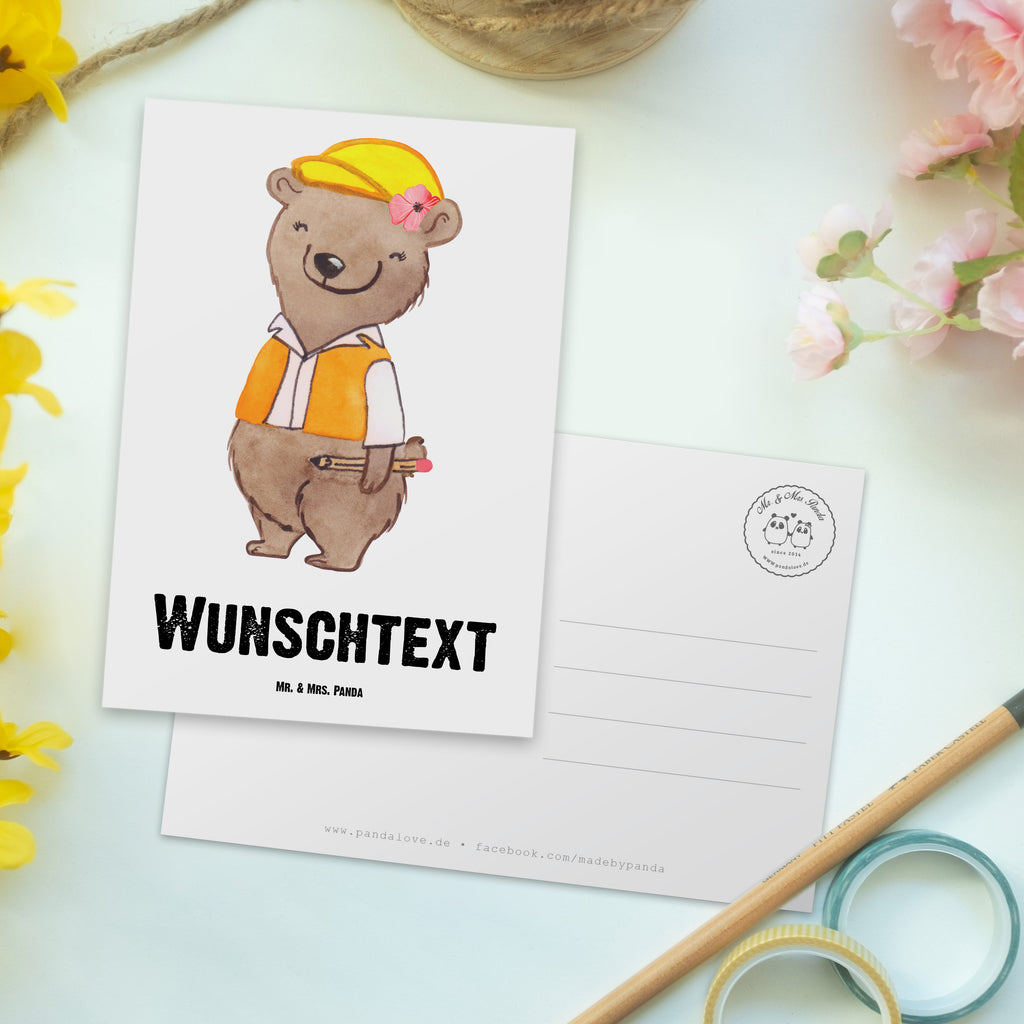 Personalisierte Postkarte Bauingenieurin mit Herz Postkarte mit Namen, Postkarte bedrucken, Postkarte mit Wunschtext, Postkarte personalisierbar, Geschenkkarte mit Namen, Grußkarte mit Namen, Karte mit Namen, Einladung mit Namen, Ansichtskarte mit Namen, Geschenkkarte mit Wunschtext, Grußkarte mit Wunschtext, Karte mit Wunschtext, Einladung mit Wunschtext, Ansichtskarte mit Wunschtext, Beruf, Ausbildung, Jubiläum, Abschied, Rente, Kollege, Kollegin, Geschenk, Schenken, Arbeitskollege, Mitarbeiter, Firma, Danke, Dankeschön, Bauingenieurin, Statikerin, Ingeniuerin, Baustelle, Studium