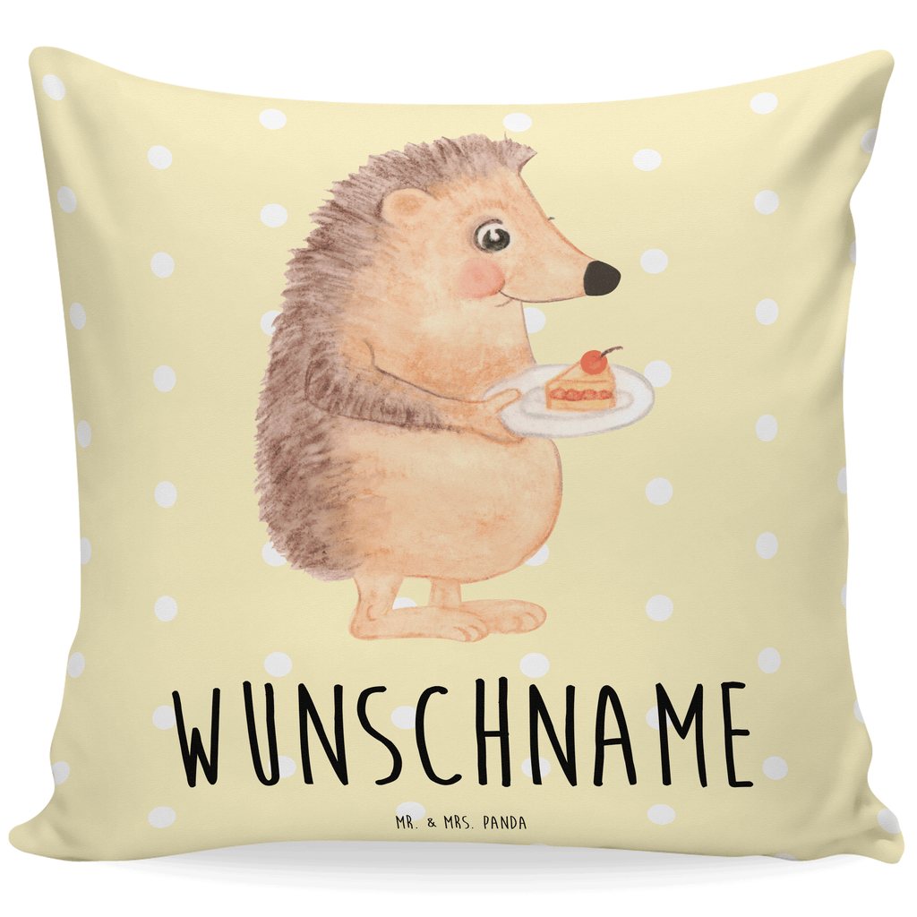 Personalisiertes Kissen Igel mit Kuchenstück Kissen, personalisiert, Name, Wunschname, bedrucken, Kopfkissen, Tiermotive, Gute Laune, lustige Sprüche, Tiere, Igel, Essen Spruch, Kuchen, Backen Geschenk, Kuchen backen, Einladung Party, Geburtstagskuchen, Torte