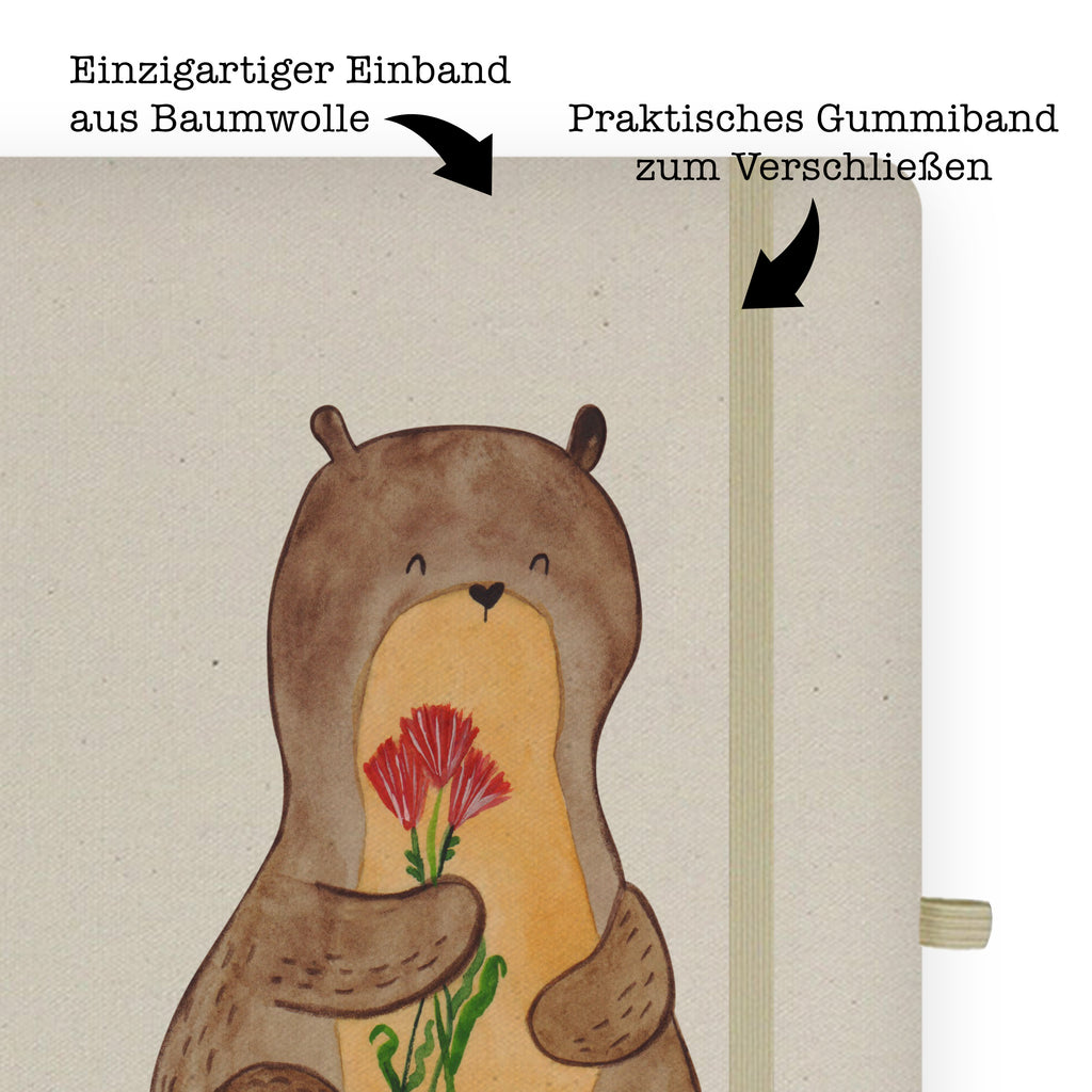 Baumwoll Notizbuch Otter Blumenstrauß Notizen, Eintragebuch, Tagebuch, Notizblock, Adressbuch, Journal, Kladde, Skizzenbuch, Notizheft, Schreibbuch, Schreibheft, Otter, Fischotter, Seeotter, Otter Seeotter See Otter