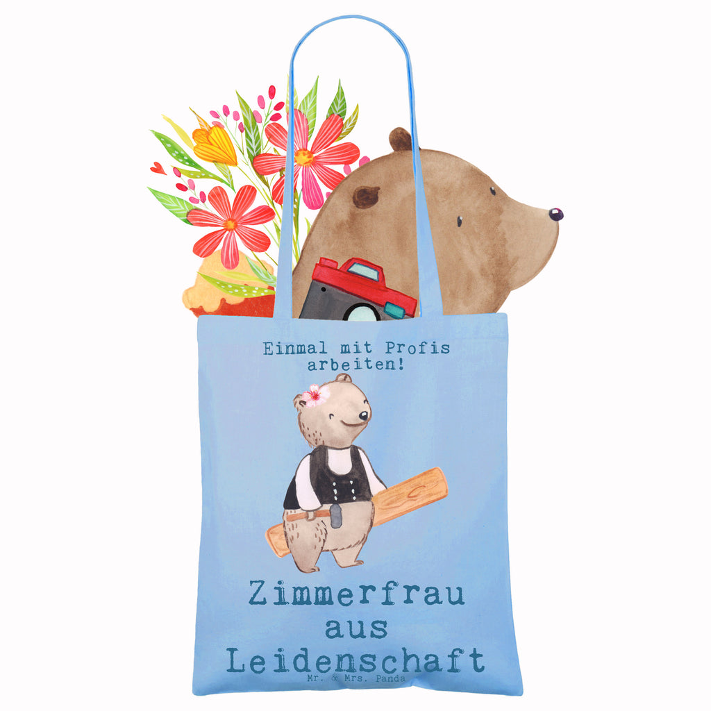 Tragetasche Zimmerfrau aus Leidenschaft Beuteltasche, Beutel, Einkaufstasche, Jutebeutel, Stoffbeutel, Tasche, Shopper, Umhängetasche, Strandtasche, Schultertasche, Stofftasche, Tragetasche, Badetasche, Jutetasche, Einkaufstüte, Laptoptasche, Beruf, Ausbildung, Jubiläum, Abschied, Rente, Kollege, Kollegin, Geschenk, Schenken, Arbeitskollege, Mitarbeiter, Firma, Danke, Dankeschön