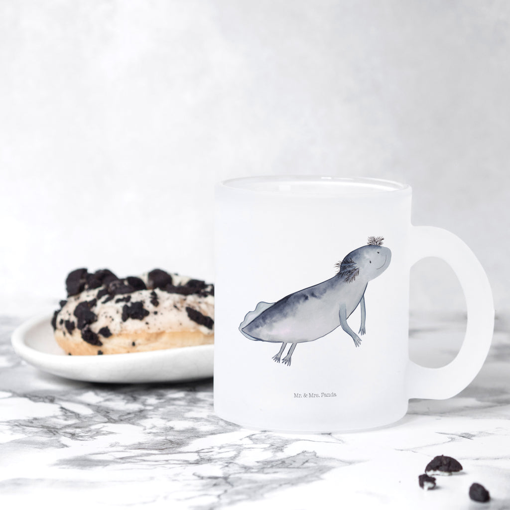 Teetasse Axolotl schwimmt Teetasse, Teeglas, Teebecher, Tasse mit Henkel, Tasse, Glas Teetasse, Teetasse aus Glas, Axolotl, Molch, Axolot, Schwanzlurch, Lurch, Lurche, Problem, Probleme, Lösungen, Motivation