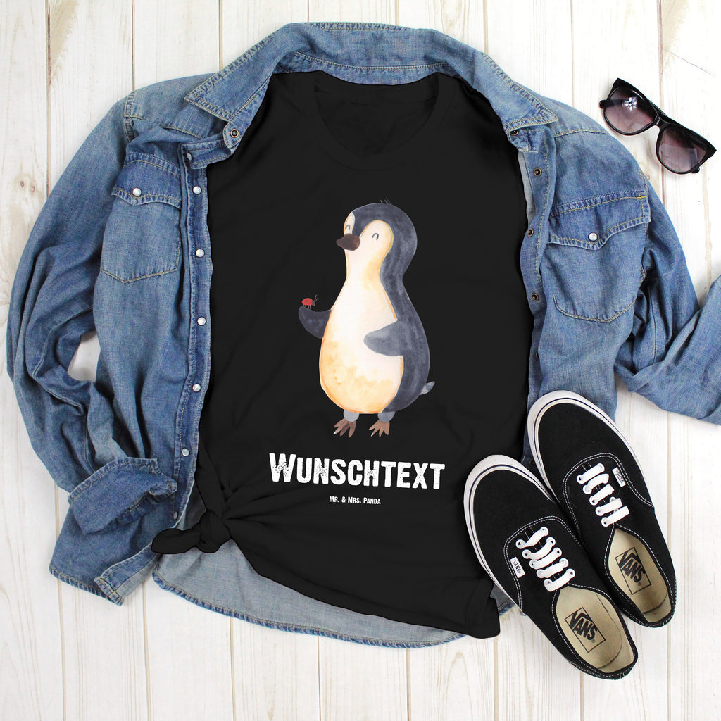 Personalisiertes T-Shirt Pinguin Marienkäfer T-Shirt Personalisiert, T-Shirt mit Namen, T-Shirt mit Aufruck, Männer, Frauen, Wunschtext, Bedrucken, Pinguin, Pinguine, Marienkäfer, Liebe, Wunder, Glück, Freude, Lebensfreude