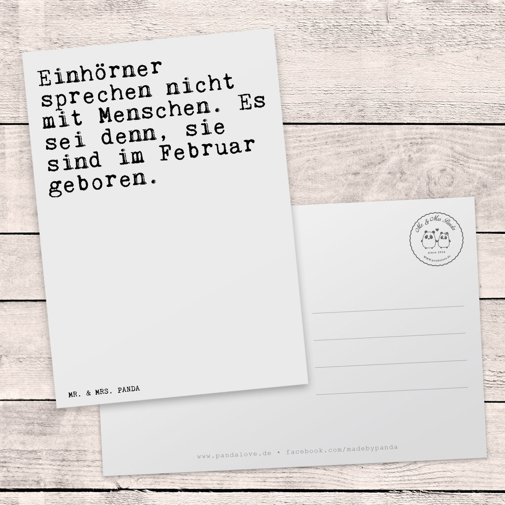 Postkarte Sprüche und Zitate Einhörner sprechen nicht mit Menschen. Es sei denn, sie sind im Februar geboren. Postkarte, Karte, Geschenkkarte, Grußkarte, Einladung, Ansichtskarte, Geburtstagskarte, Einladungskarte, Dankeskarte, Ansichtskarten, Einladung Geburtstag, Einladungskarten Geburtstag, Spruch, Sprüche, lustige Sprüche, Weisheiten, Zitate, Spruch Geschenke, Spruch Sprüche Weisheiten Zitate Lustig Weisheit Worte