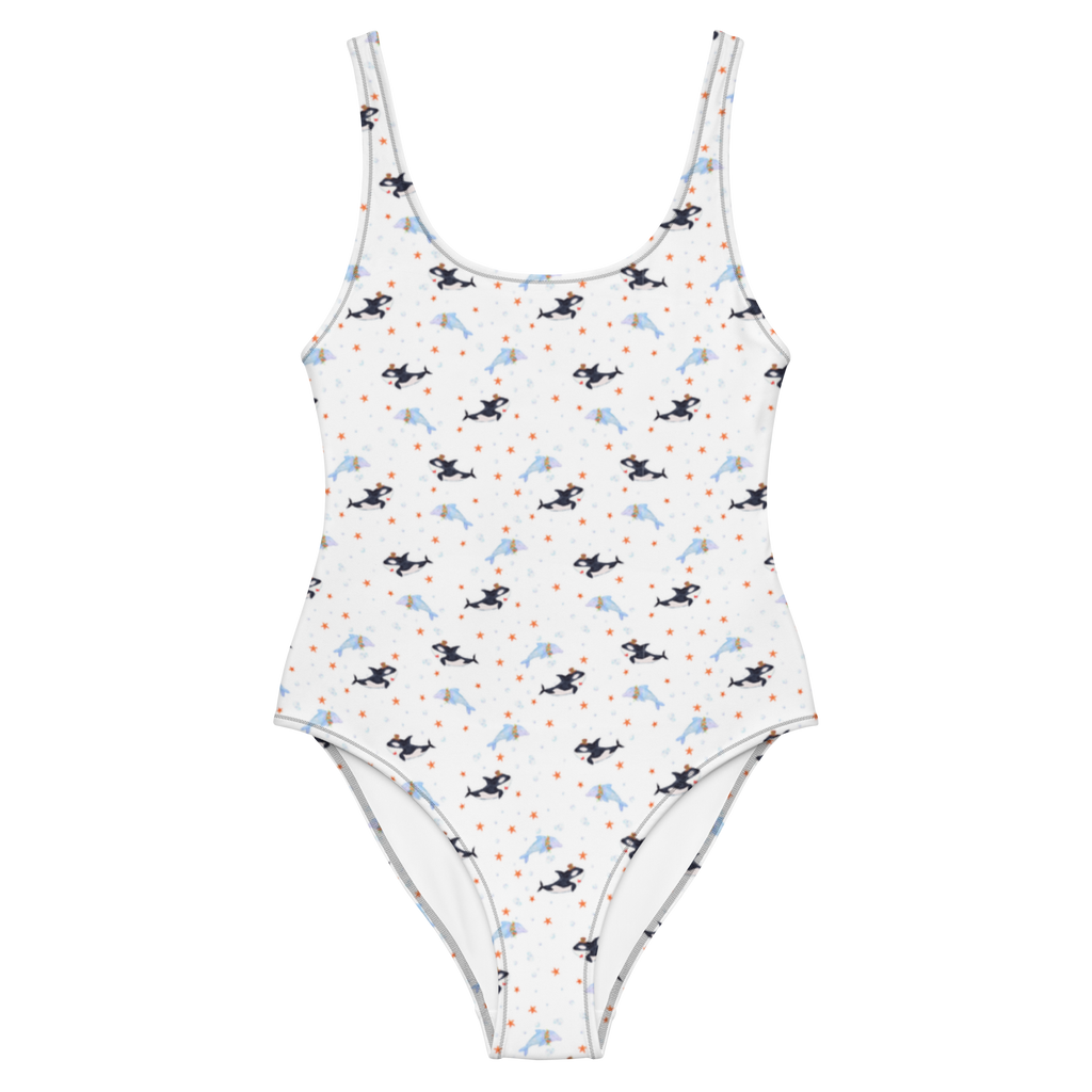 Badeanzug Orca Zylinder Muster Badebekleidung, Bademode, Badeanzug, Swimsuit, Rückenfreier Badeanzug, Luxus-Bademode, Meerestiere, Meer, Urlaub, Narwal, Glitter, Konfetti, Glitzer, Geburtstag, Feier, Fete, Fest, Glückwunsch, Orca