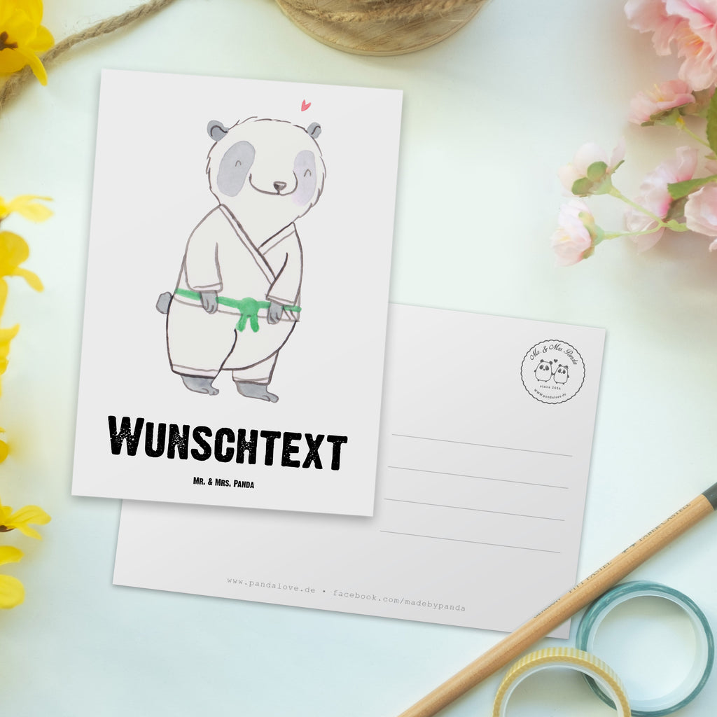 Personalisierte Postkarte Panda Jiu Jitsu Postkarte mit Namen, Postkarte bedrucken, Postkarte mit Wunschtext, Postkarte personalisierbar, Geschenkkarte mit Namen, Grußkarte mit Namen, Karte mit Namen, Einladung mit Namen, Ansichtskarte mit Namen, Geschenkkarte mit Wunschtext, Grußkarte mit Wunschtext, Karte mit Wunschtext, Einladung mit Wunschtext, Ansichtskarte mit Wunschtext, Geschenk, Sport, Sportart, Hobby, Schenken, Danke, Dankeschön, Auszeichnung, Gewinn, Sportler, Jiu Jitsu, japanische Kampfkunst, Selbstverteidigung