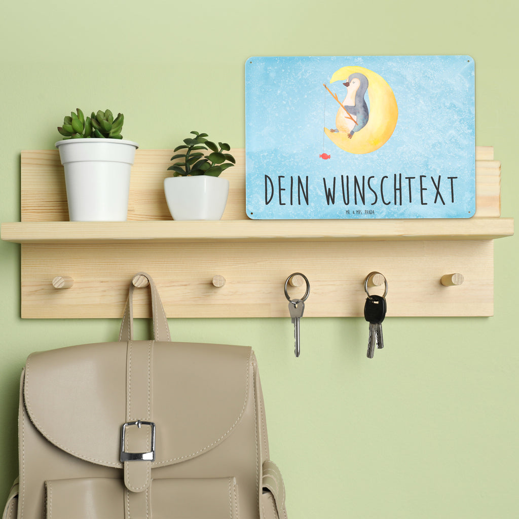 Personalisiertes Blechschild Pinguin Mond Blechschild, Metallschild, Geschenk Schild, Schild, Magnet-Metall-Schild, Deko Schild, Wandschild, Wand-Dekoration, Türschild, Pinguin, Pinguine, Spruch, schlafen, Nachtruhe, Einschlafen, Schlafzimmer, Schlafstörungen, Gästezimmer