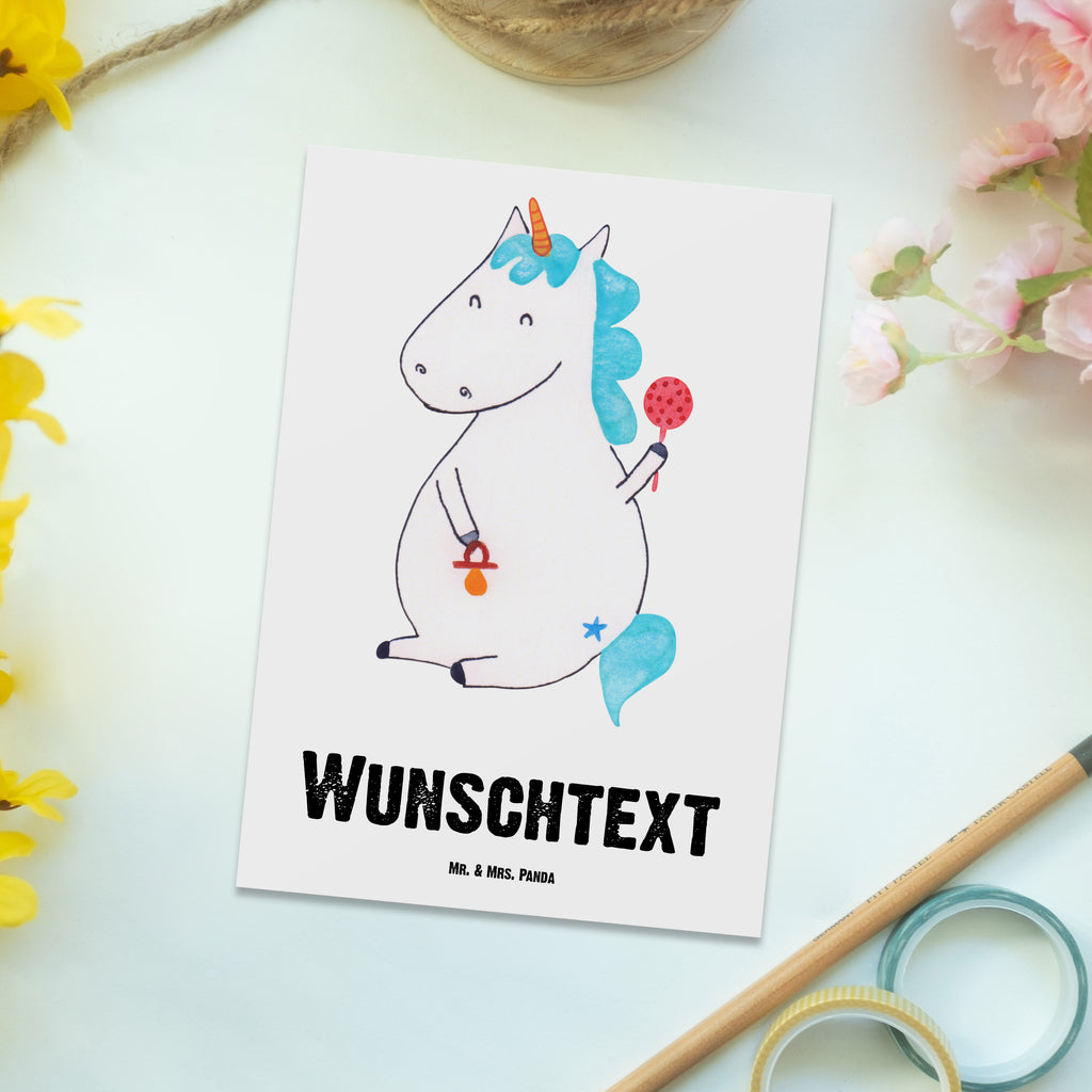 Personalisierte Postkarte Einhorn Baby Postkarte mit Namen, Postkarte bedrucken, Postkarte mit Wunschtext, Postkarte personalisierbar, Geschenkkarte mit Namen, Grußkarte mit Namen, Karte mit Namen, Einladung mit Namen, Ansichtskarte mit Namen, Geschenkkarte mit Wunschtext, Grußkarte mit Wunschtext, Karte mit Wunschtext, Einladung mit Wunschtext, Ansichtskarte mit Wunschtext, Einhorn, Einhörner, Einhorn Deko, Pegasus, Unicorn, Mutter, Geburt, Geburtstag, erstes Kind, Baby, Babyglück, Nachwuchs, Eltern, Party, Kind, Schnuller