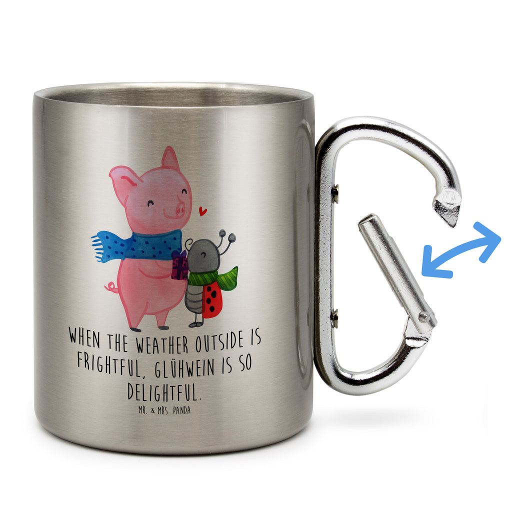 Edelstahlbecher Glühschwein Smörle Edelstahltasse, Karabiner, Edelstahlbecher, Outdoor, Camping, Tasse, Becher, Winter, Weihnachten, Weihnachtsdeko, Nikolaus, Advent, Heiligabend, Wintermotiv, Handgezeichnetes Glühschwein, Kreatives Glühschwein Design, Winterlicher Glühwein Spruch, Glühwein Liebhaber Geschenk, Herzliches Marienkäfer Motiv, Marienkäfer in Winterkleidung, Glühwein ist köstlich Spruch, Smörle der stolze Marienkäfer, Süßer Marienkäfer gibt Geschenk, Romantische Geschenkidee Glühwein