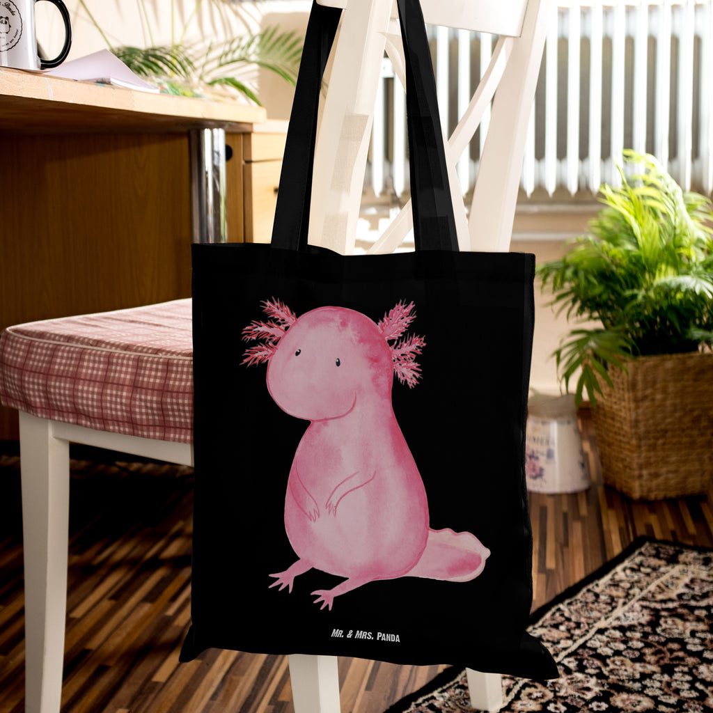 Tragetasche Axolotl Beuteltasche, Beutel, Einkaufstasche, Jutebeutel, Stoffbeutel, Tasche, Shopper, Umhängetasche, Strandtasche, Schultertasche, Stofftasche, Tragetasche, Badetasche, Jutetasche, Einkaufstüte, Laptoptasche, Axolotl, Molch, Axolot, vergnügt, fröhlich, zufrieden, Lebensstil, Weisheit, Lebensweisheit, Liebe, Freundin