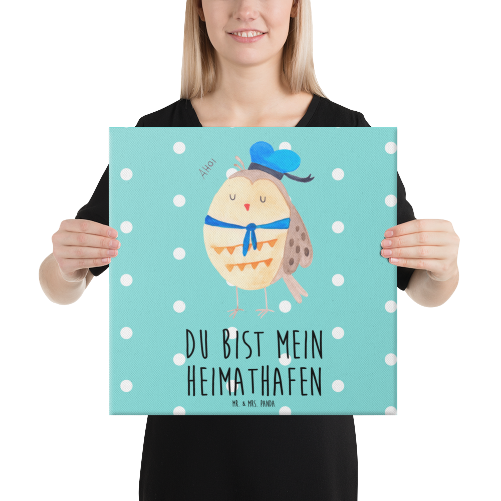 Leinwand Bild Eule Matrosen Leinwand, Bild, Kunstdruck, Wanddeko, Dekoration, Eule, Eule Spruch, Eule Deko, Owl, Wortspiel lustig, Matrose, Freundin, Ehe, Seefahrer, Heimathafen, Hochzeitstag Geschenk