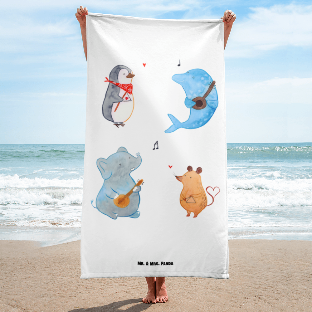 XL Badehandtuch Big Band Handtuch, Badetuch, Duschtuch, Strandtuch, Saunatuch, Tiermotive, Gute Laune, lustige Sprüche, Tiere, Hund, Pinguin, Maus, Elefant, Delfin, Gitarre, Band, Triangel, Musikanten, Musik