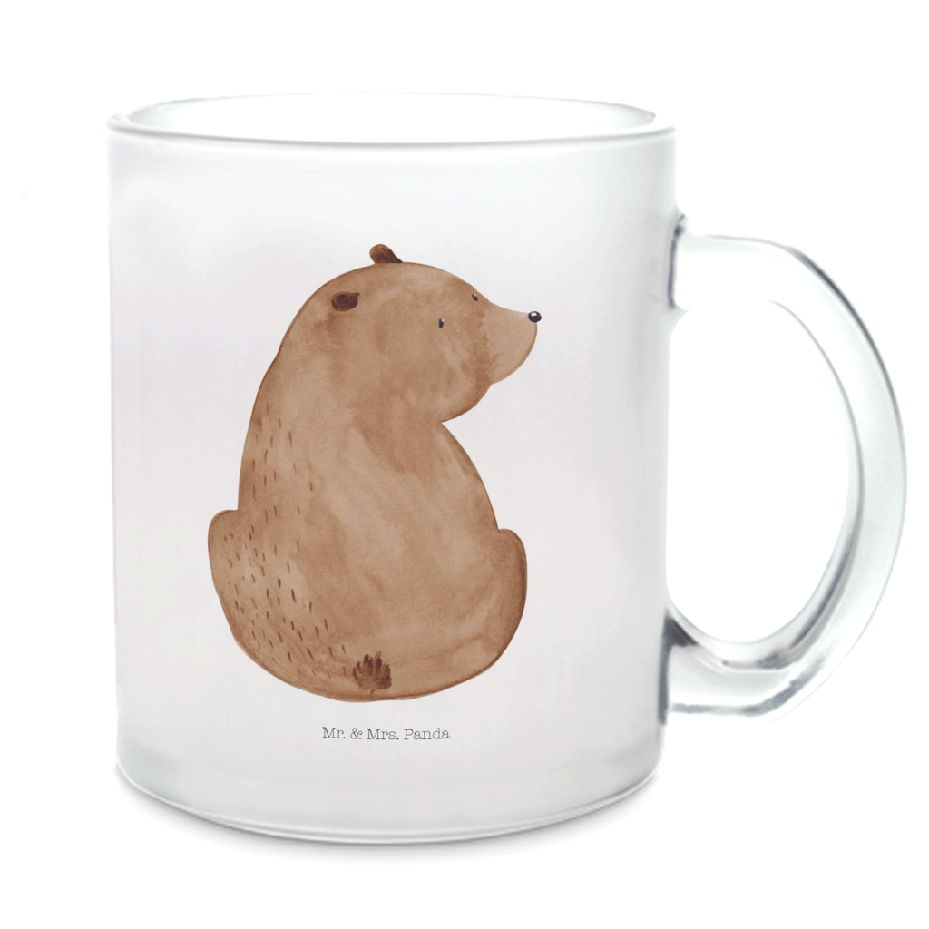 Teetasse Bär Schulterblick Teetasse, Teeglas, Teebecher, Tasse mit Henkel, Tasse, Glas Teetasse, Teetasse aus Glas, Bär, Teddy, Teddybär, Selbstachtung, Weltansicht, Motivation, Bären, Bärenliebe, Weisheit