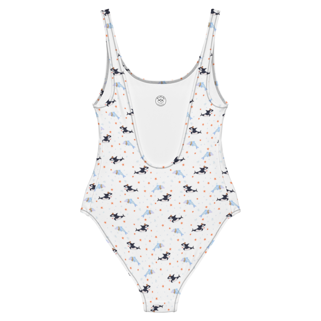 Badeanzug Orca Zylinder Muster Badebekleidung, Bademode, Badeanzug, Swimsuit, Rückenfreier Badeanzug, Luxus-Bademode, Meerestiere, Meer, Urlaub, Narwal, Glitter, Konfetti, Glitzer, Geburtstag, Feier, Fete, Fest, Glückwunsch, Orca