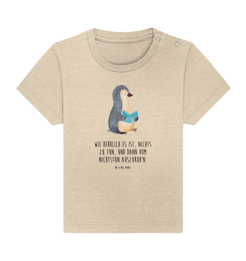 Organic Baby Shirt Pinguin Buch Baby T-Shirt, Jungen Baby T-Shirt, Mädchen Baby T-Shirt, Shirt, Pinguin, Pinguine, Buch, Lesen, Bücherwurm, Nichtstun, Faulenzen, Ferien, Urlaub, Freizeit