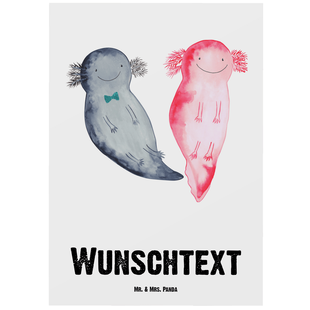 Personalisierte Postkarte Axolotl Axel+Lotte Postkarte mit Namen, Postkarte bedrucken, Postkarte mit Wunschtext, Postkarte personalisierbar, Geschenkkarte mit Namen, Grußkarte mit Namen, Karte mit Namen, Einladung mit Namen, Ansichtskarte mit Namen, Geschenkkarte mit Wunschtext, Grußkarte mit Wunschtext, Karte mit Wunschtext, Einladung mit Wunschtext, Ansichtskarte mit Wunschtext, Axolotl, Molch, Axolot, Schwanzlurch, Lurch, Lurche, Liebe, große Liebe, Liebesbeweis, Freund, Verlobter, Ehemann, Jahrestag, Valentinstag