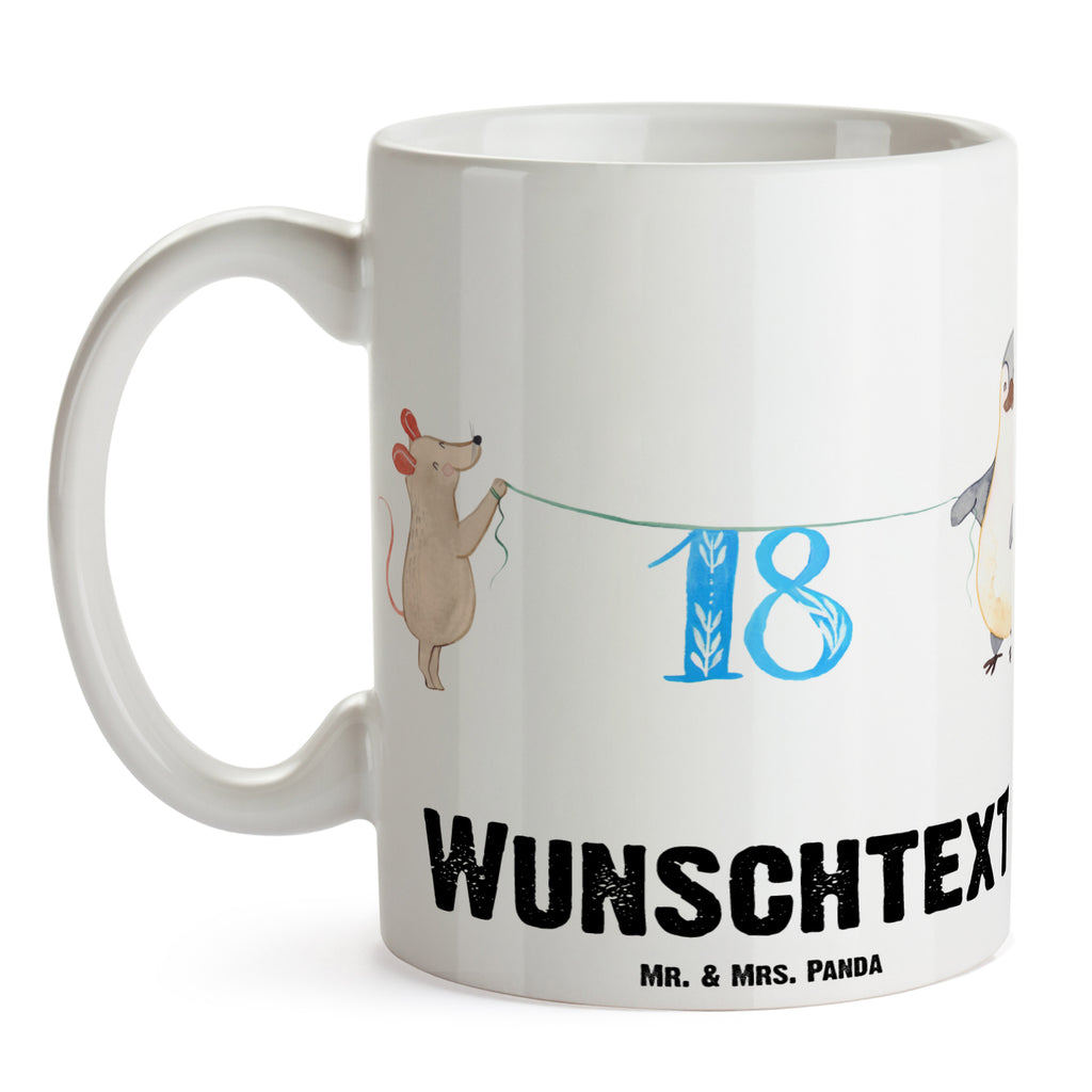 Personalisierte Tasse 18. Geburtstag Maus Pinguin Personalisierte Tasse, Namenstasse, Wunschname, Personalisiert, Tasse, Namen, Drucken, Tasse mit Namen, Geburtstag, Geburtstagsgeschenk, Geschenk, Party, Feiern, Torte, Kuchen