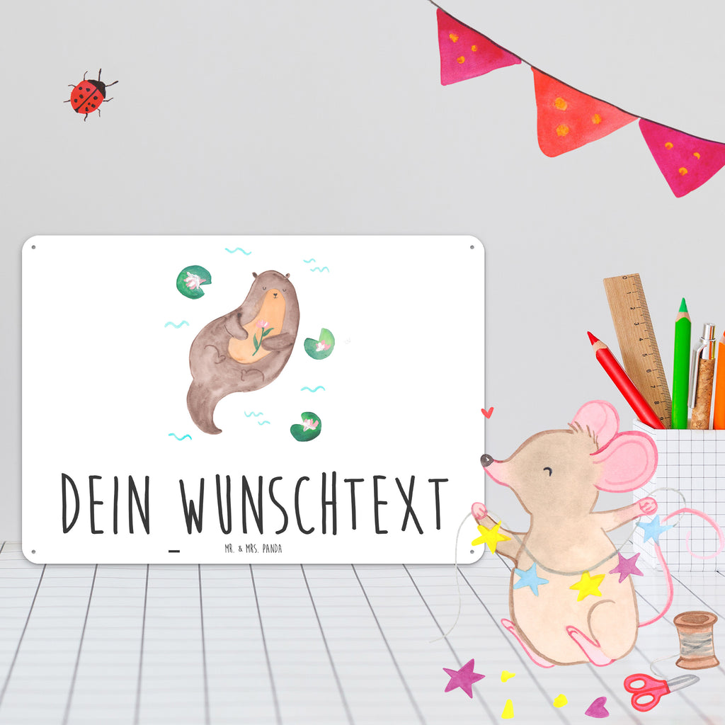 Personalisiertes Blechschild Otter Seerose Blechschild, Metallschild, Geschenk Schild, Schild, Magnet-Metall-Schild, Deko Schild, Wandschild, Wand-Dekoration, Türschild, Otter, Fischotter, Seeotter, Otter Seeotter See Otter