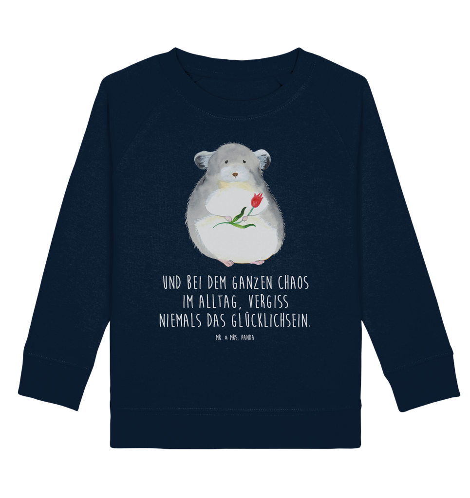 Organic Kinder Pullover Chinchilla mit Blume Kinder Pullover, Kinder Sweatshirt, Jungen, Mädchen, Tiermotive, Gute Laune, lustige Sprüche, Tiere, Chinchilla, Chinchillas, Liebeskummer, Kummer, Depressionen, traurig sein, Chaos, Glücklichsein, Büro, Büroalltag