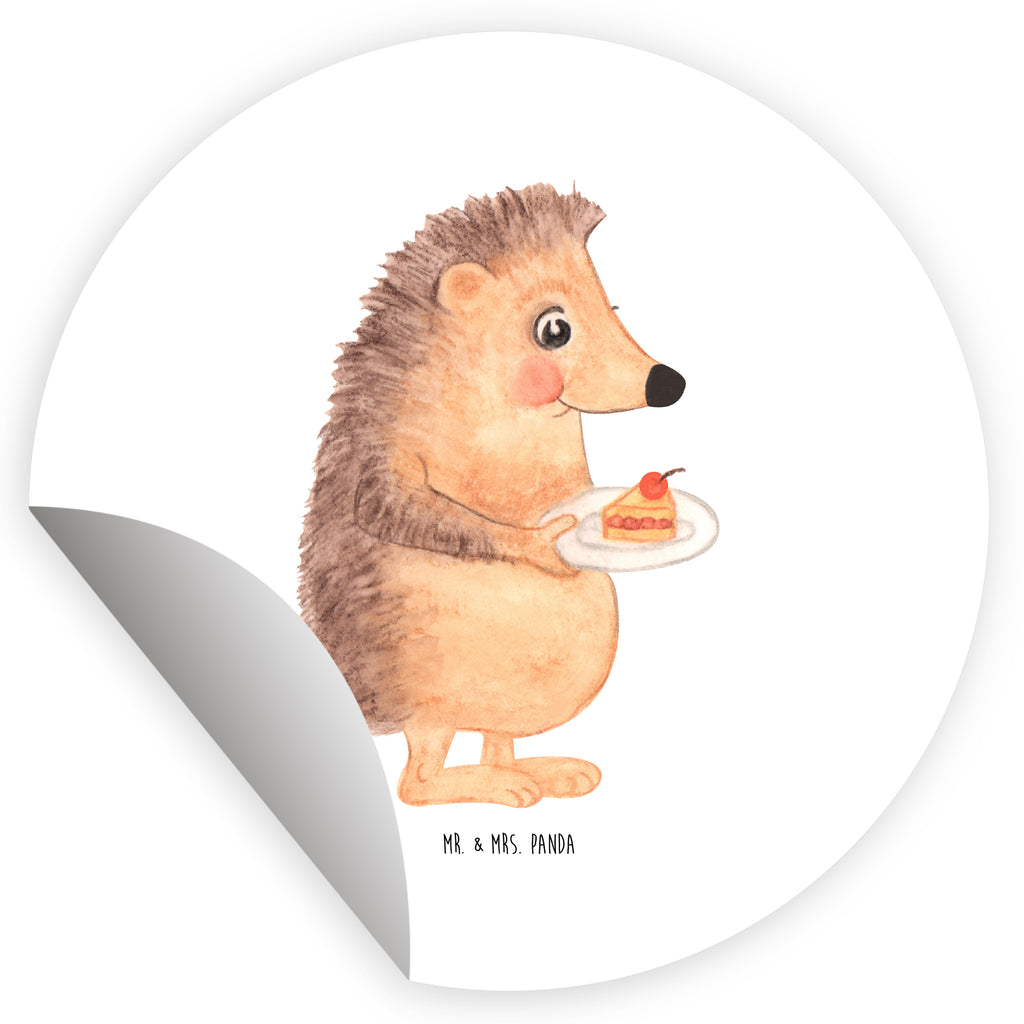 Rund Aufkleber Igel mit Kuchenstück Sticker, Aufkleber, Etikett, Tiermotive, Gute Laune, lustige Sprüche, Tiere, Igel, Essen Spruch, Kuchen, Backen Geschenk, Kuchen backen, Einladung Party, Geburtstagskuchen, Torte