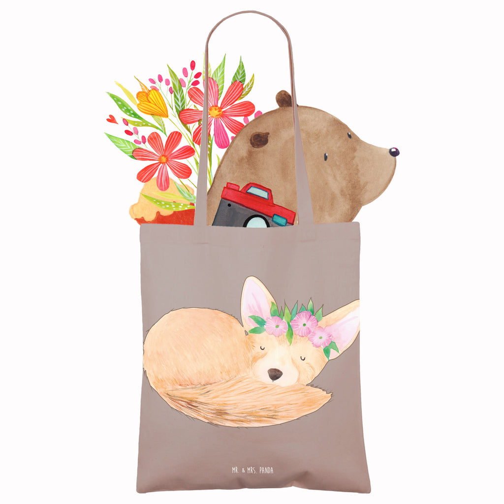 Tragetasche Wüstenfuchs Blumenkranz Beuteltasche, Beutel, Einkaufstasche, Jutebeutel, Stoffbeutel, Tasche, Shopper, Umhängetasche, Strandtasche, Schultertasche, Stofftasche, Tragetasche, Badetasche, Jutetasche, Einkaufstüte, Laptoptasche, Afrika, Wildtiere, Wüste, Wüstenfuchs, Blumen, Blumenkranz, Glücklich