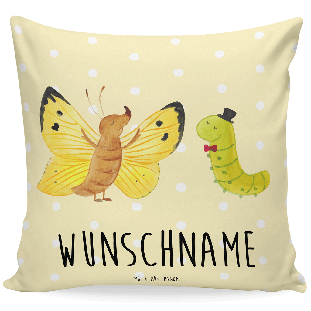 Personalisiertes Kissen Raupe & Schmetterling Kissen, personalisiert, Name, Wunschname, bedrucken, Kopfkissen, Tiermotive, Gute Laune, lustige Sprüche, Tiere, Raupe, Schmetterling, Zitronenfalter, Entwicklung, Erwachsen werden, Kokon, Hut, Hütchen, Schönheit, Aufwachsen